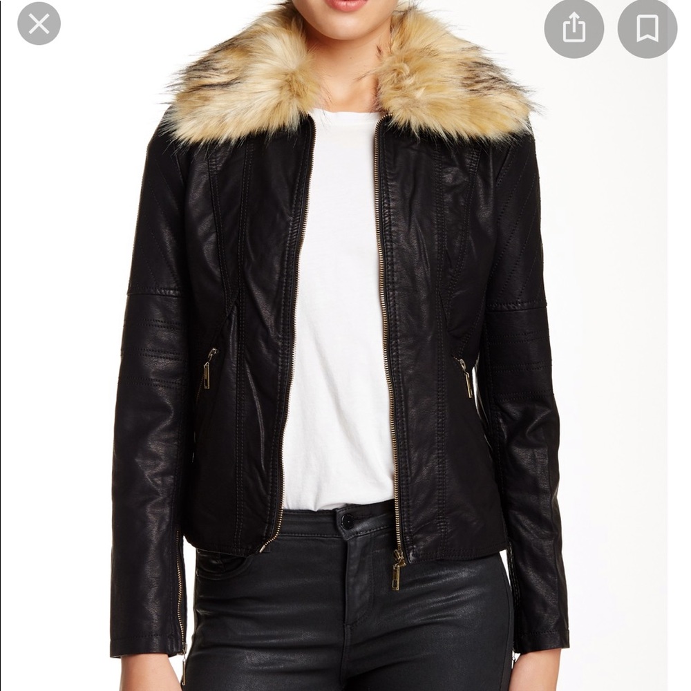Coalition LA Faux Fur Collar Vegan Leather Jacket